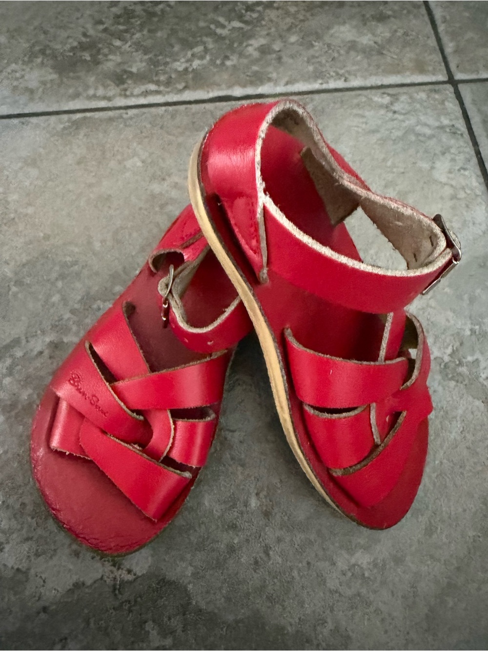 Saltwater Red Leather Kids Sandals with Ankle Strap